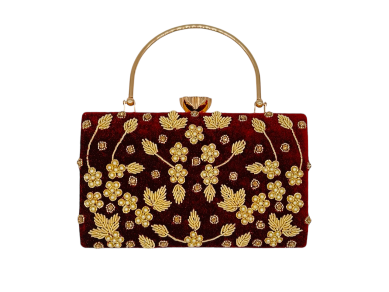 Elite Couture Velvet Studded Handbag with Embroidered Design