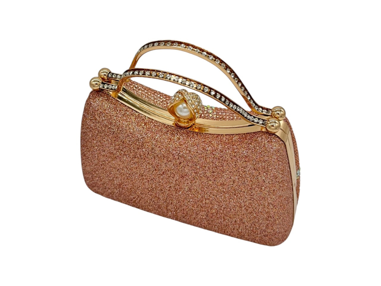 Elite Couture Studded Coral Rose Gold Clutch