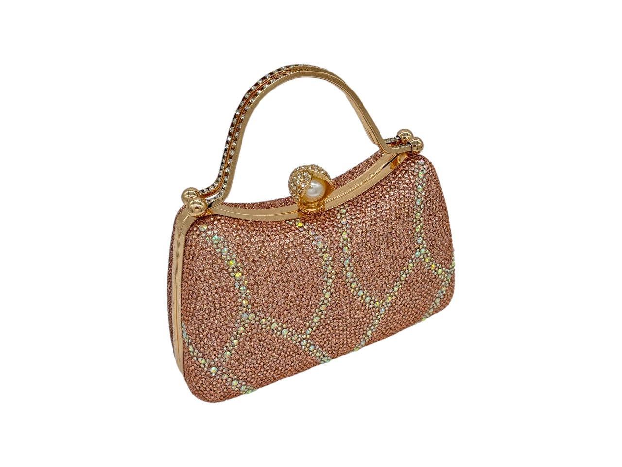 Elite Couture Studded Coral Rose Gold Clutch