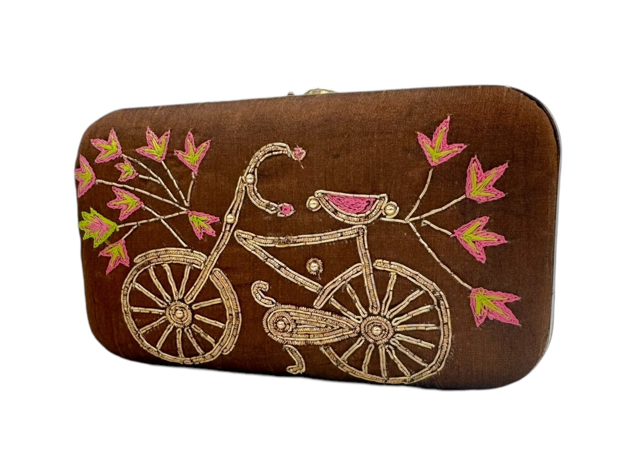 Elite Couture Velvet Detailed Cycle Printed Clutch with Golden Details