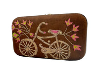 Elite Couture Velvet Detailed Cycle Printed Clutch with Golden Details