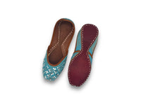 Vibrant Blue Studded Embroidered Indian Ethnic Traditional Jooti Shoes for Women