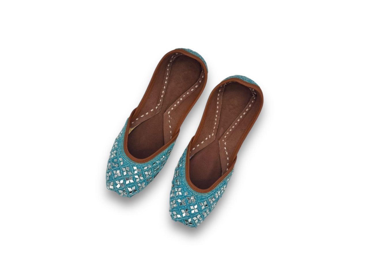 Vibrant Blue Studded Embroidered Indian Ethnic Traditional Jooti Shoes for Women