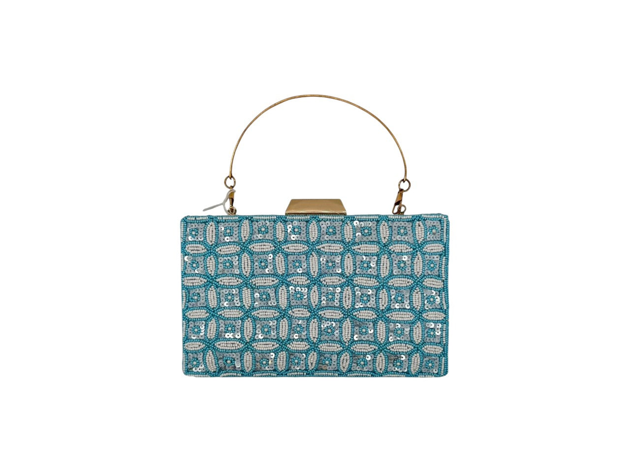 Elite Couture Sky Blue Embroidered Clutch with Golden Detail