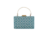 Elite Couture Sky Blue Embroidered Clutch with Golden Detail