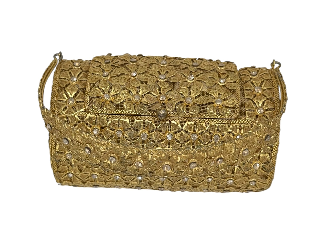 Elite Couture Golden Coloured Metal Framed Clutch with Unique Design