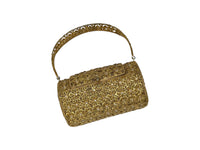 Elite Couture Golden Coloured Metal Framed Clutch with Unique Design