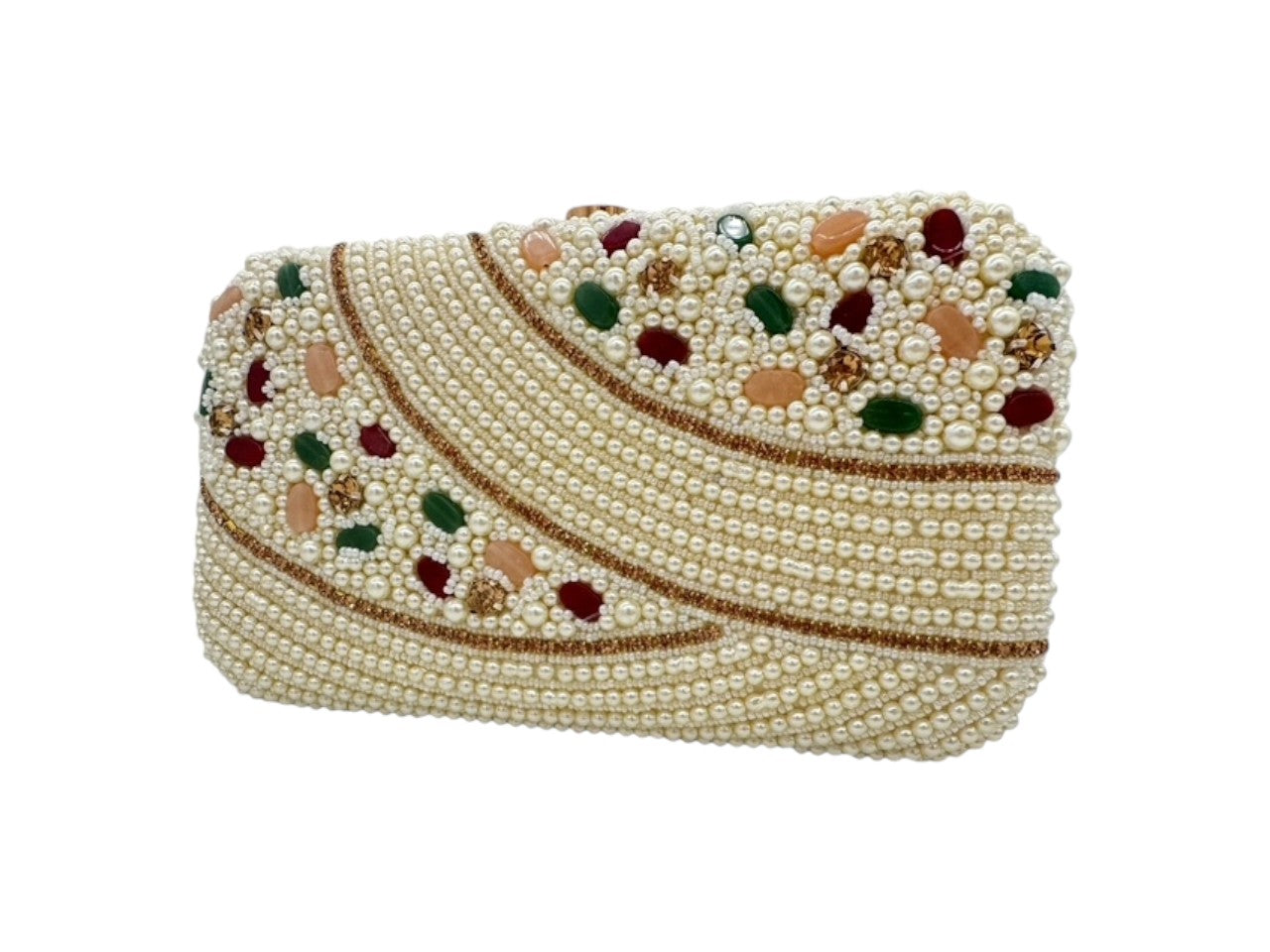 Elite Couture Multi-Colored Studded Pearl Embroidered Box Clutch