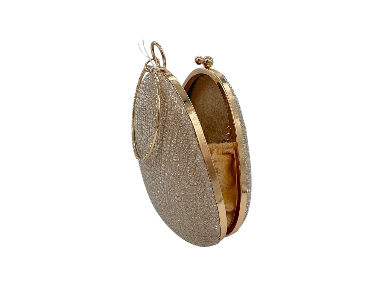 Elite Couture Light Gold Petal Shaped Shiny Clutch with Round Holder