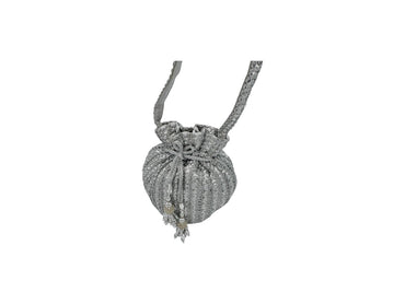 Elite Couture Silver Potli Pouch with Tie String Closure with Latkan