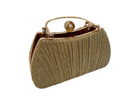 Elite Couture Golden Fabric Shimmer Detailed Pearl Buckle Closure Clutch