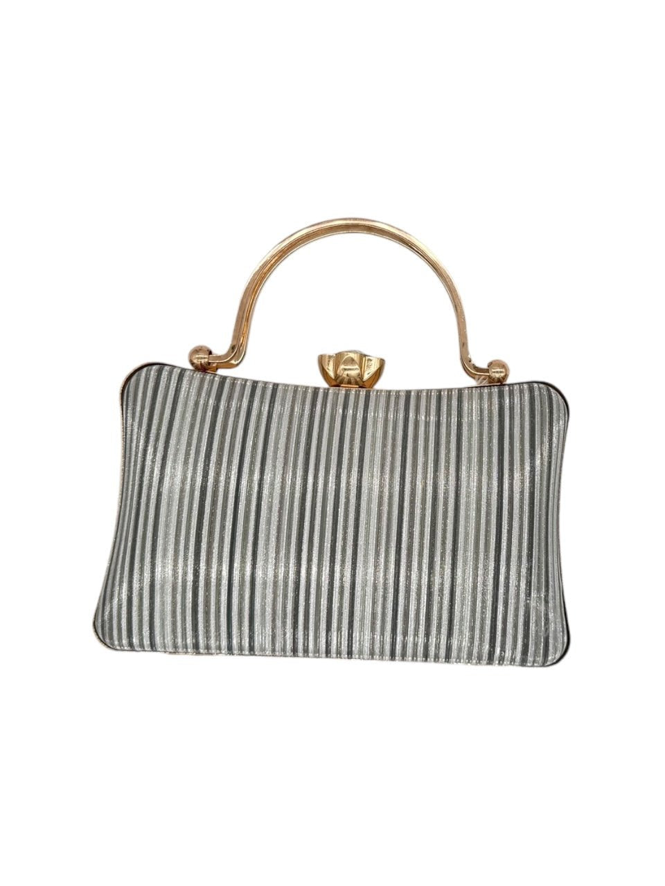 Elite Couture Monochrome Striped Shiny HighStyle Clutch with Diamond Style Buckle