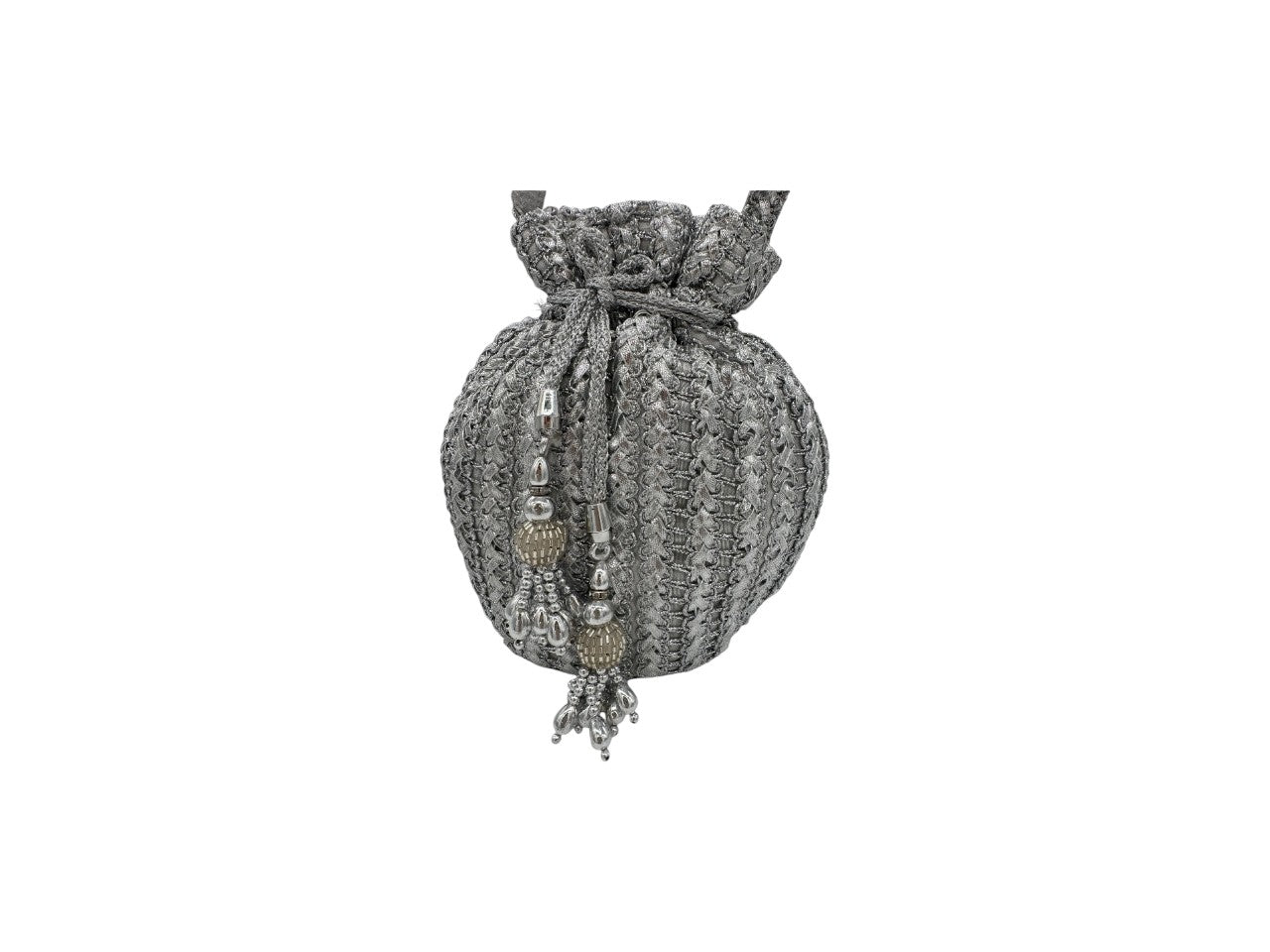 Elite Couture Silver Potli Pouch with Tie String Closure with Latkan