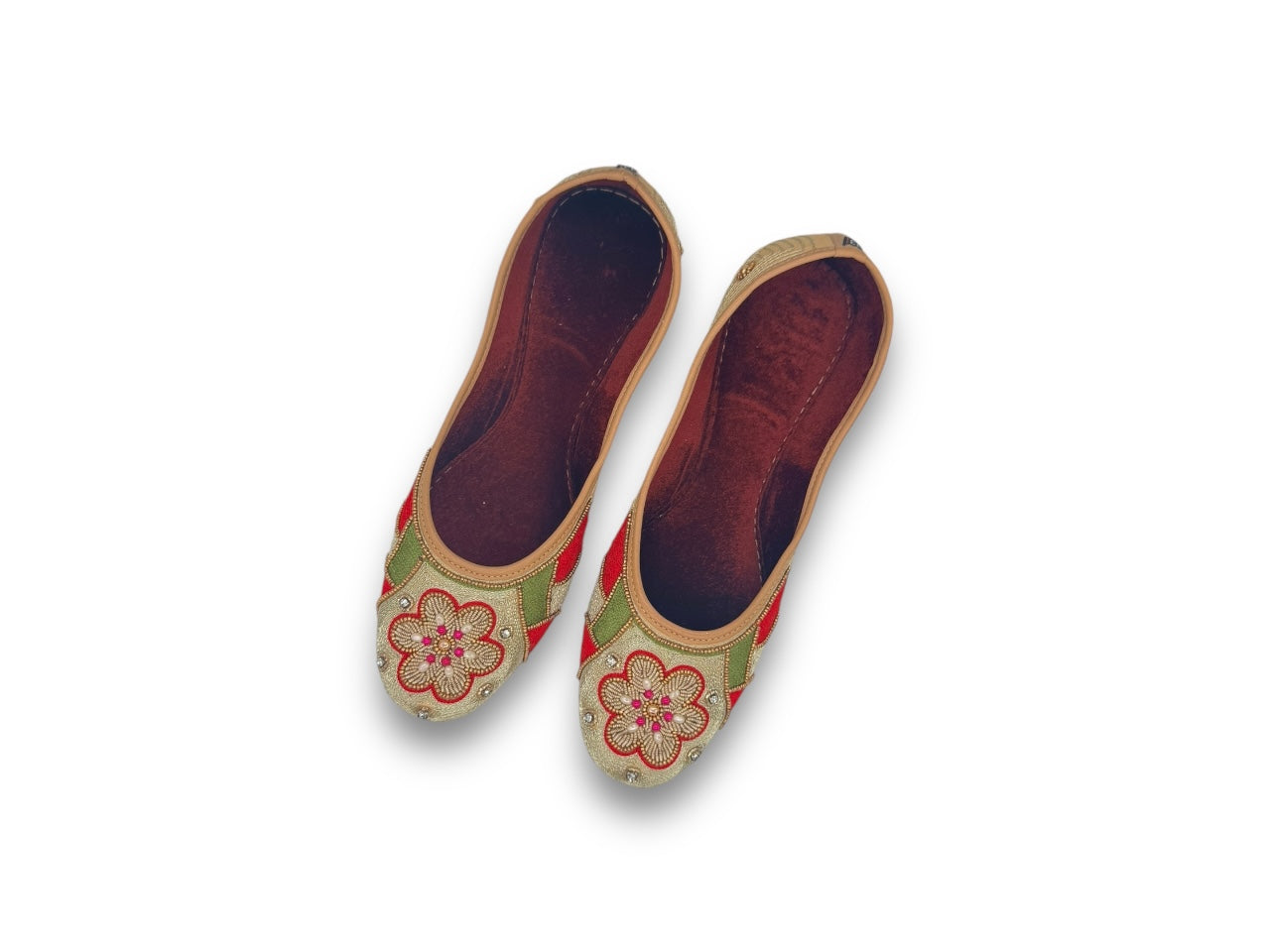 Beautiful Bright Red Flats for Indian Ethnic Traditional Wear Jooti Shoes for Women