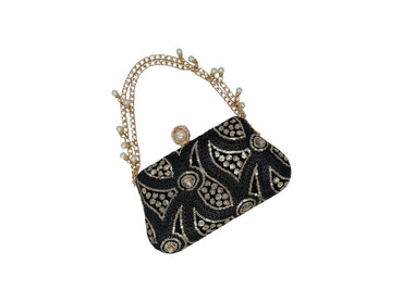 Elite Couture Black and Gold Embroidered Clutch