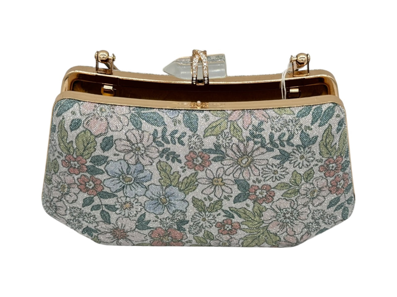 Elite Couture Floral Printed Pencil Shaped Stone Buckle Clutch