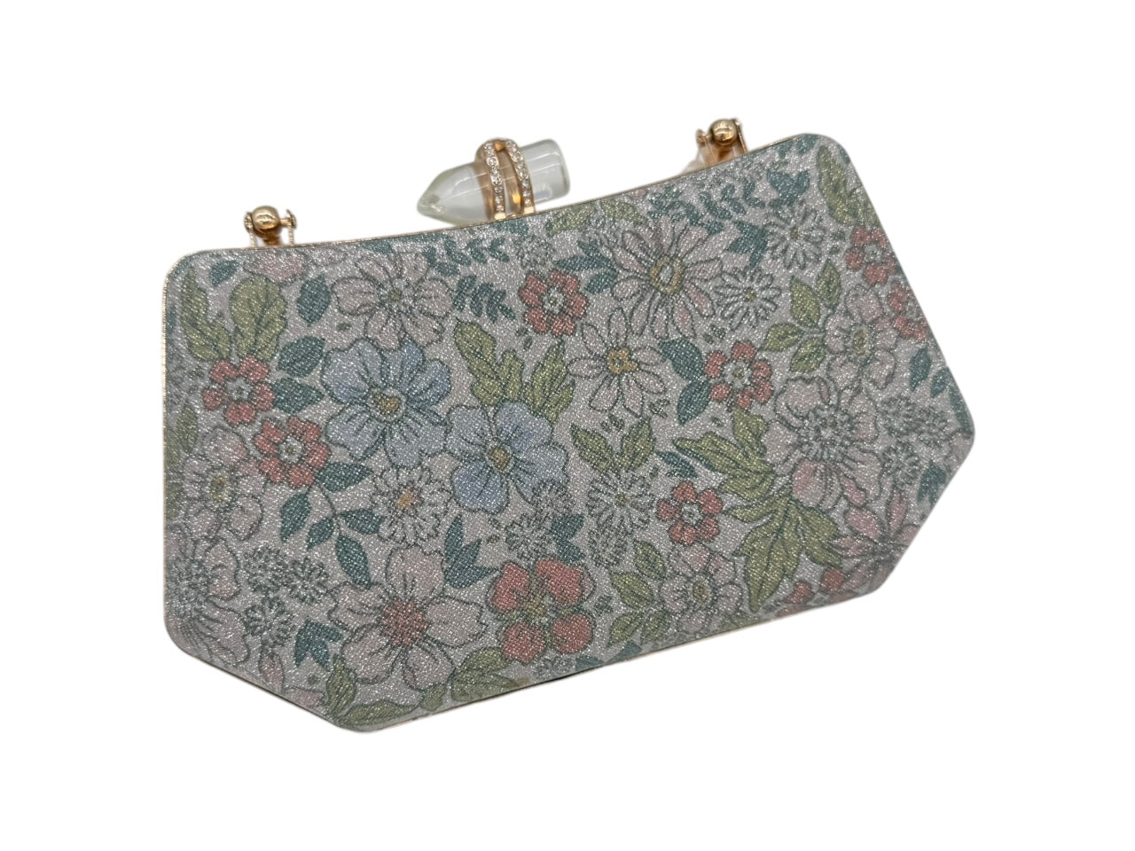 Elite Couture Floral Printed Pencil Shaped Stone Buckle Clutch