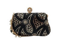 Elite Couture Black and Gold Embroidered Clutch