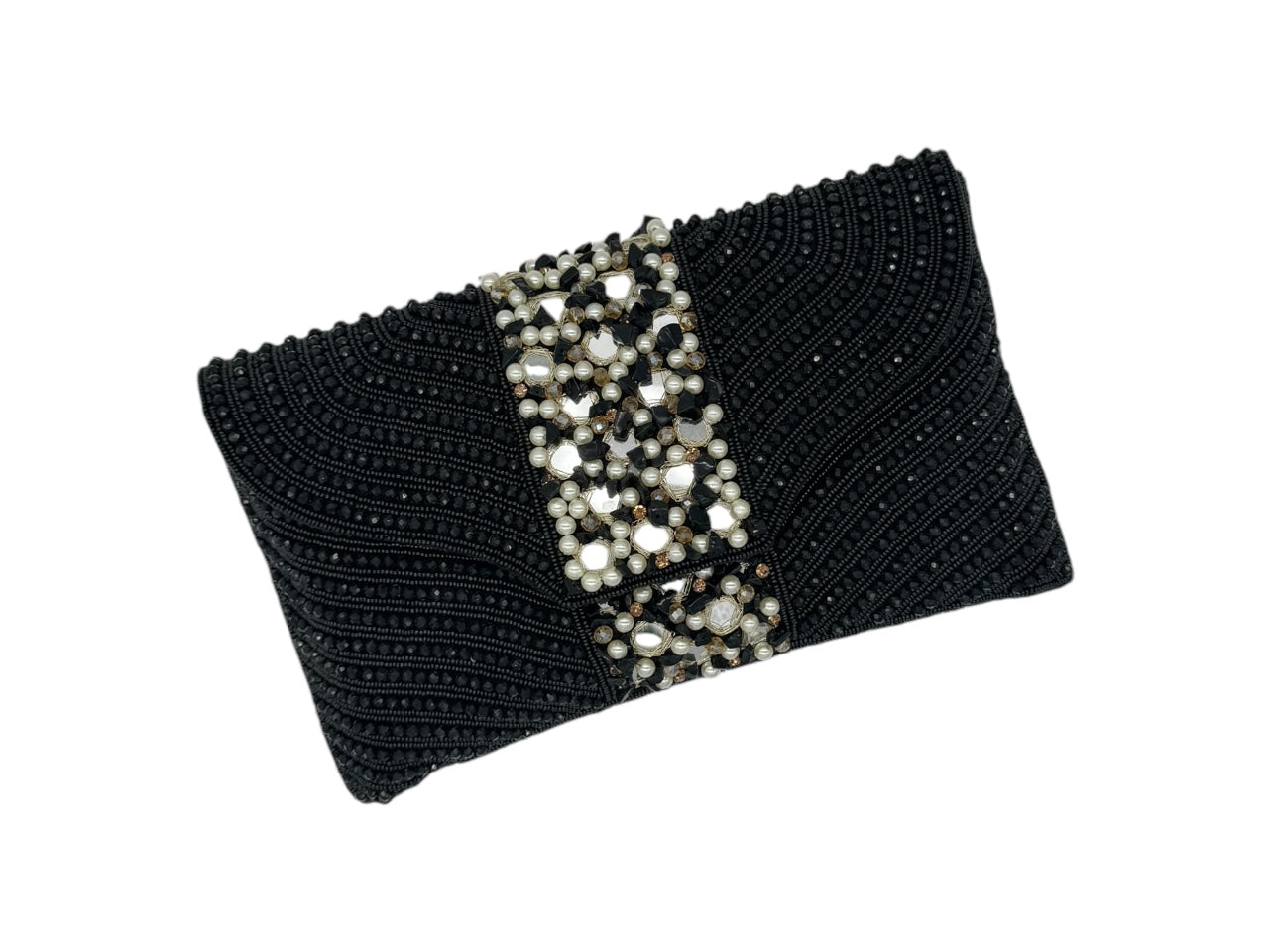 Elite Couture Black Studded Stone Embroidered Hand Clutch