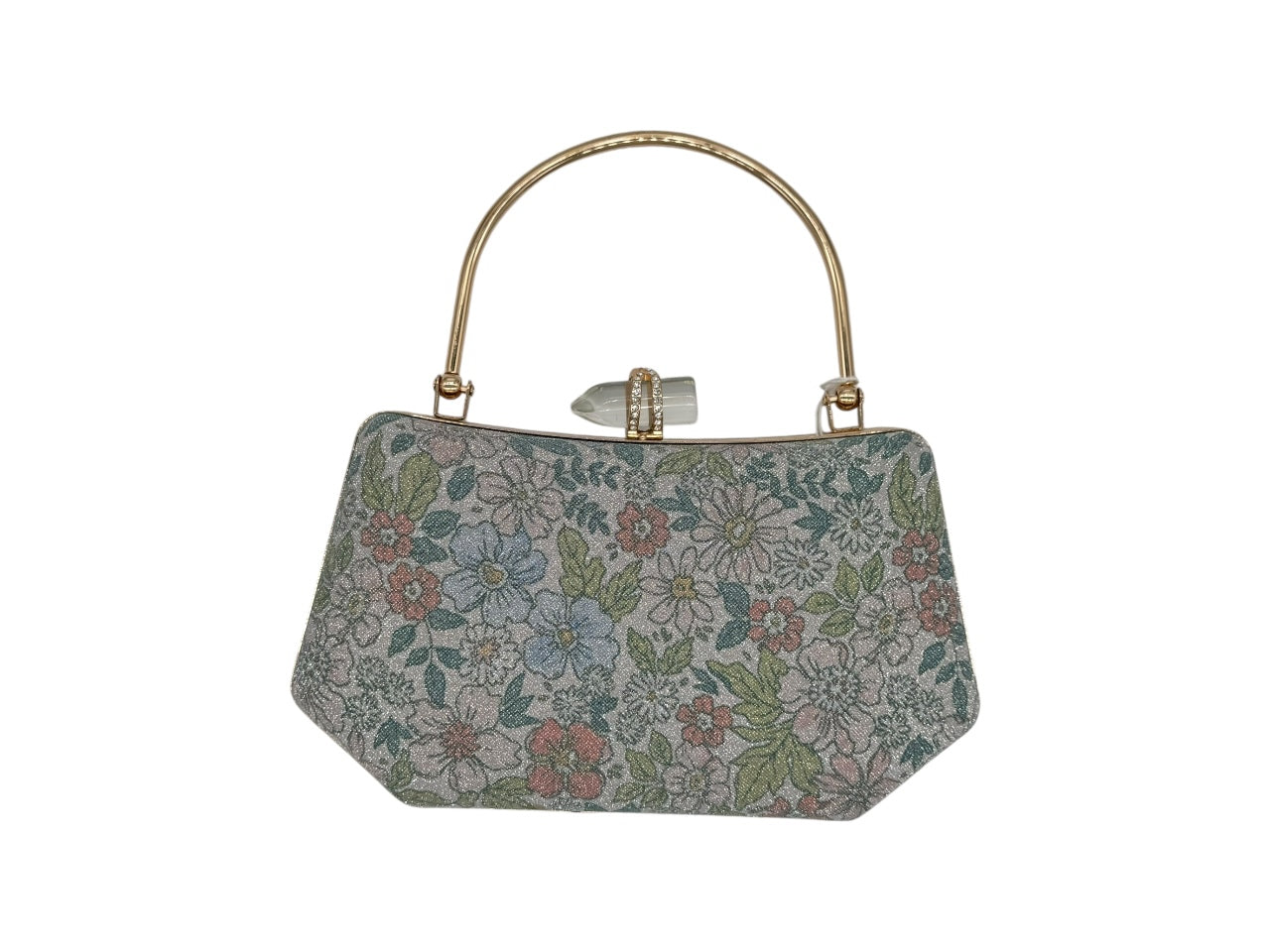 Elite Couture Floral Printed Pencil Shaped Stone Buckle Clutch