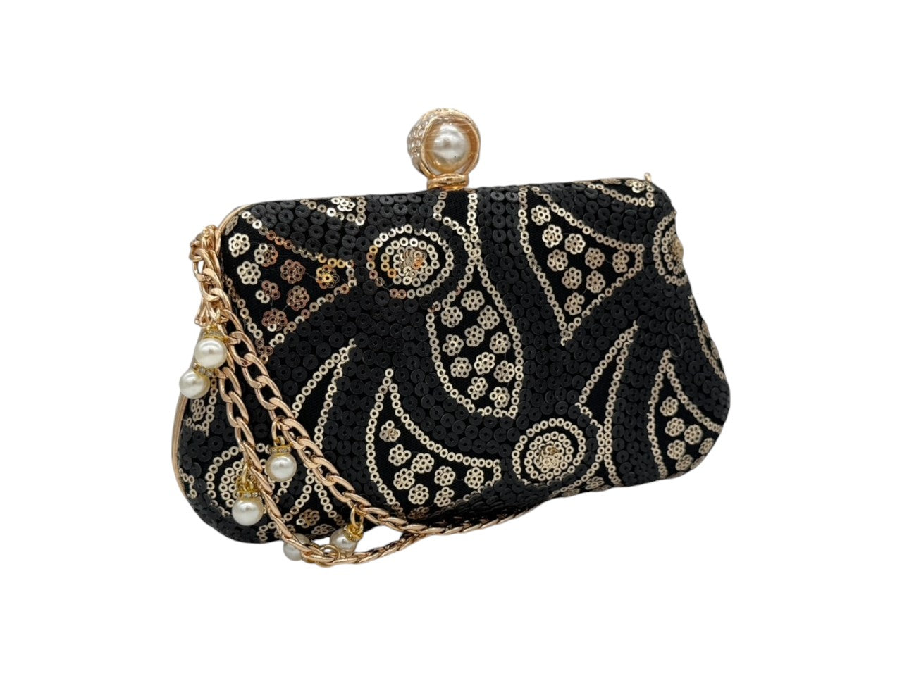 Elite Couture Black and Gold Embroidered Clutch