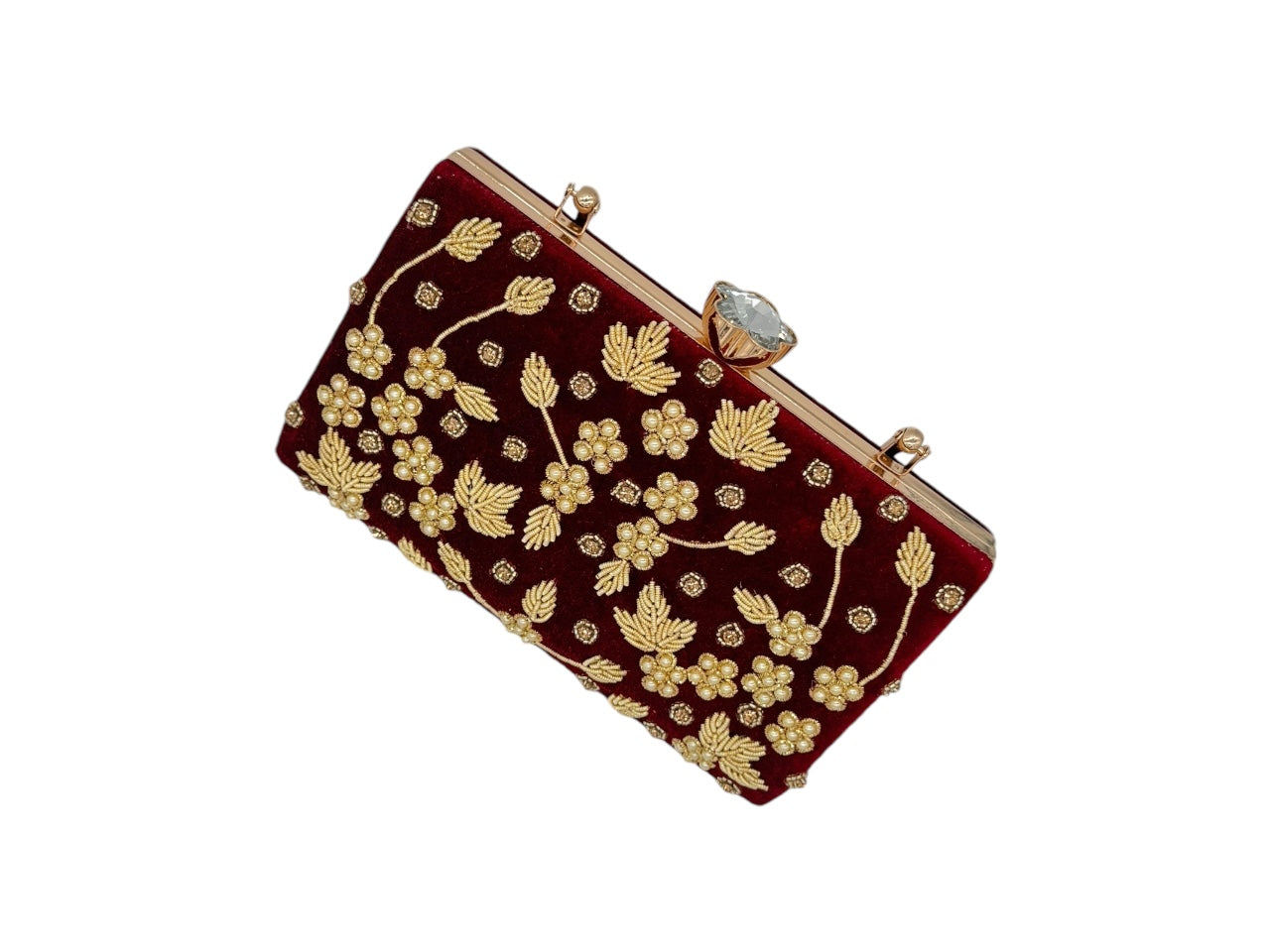 Elite Couture Velvet Studded Handbag with Embroidered Design