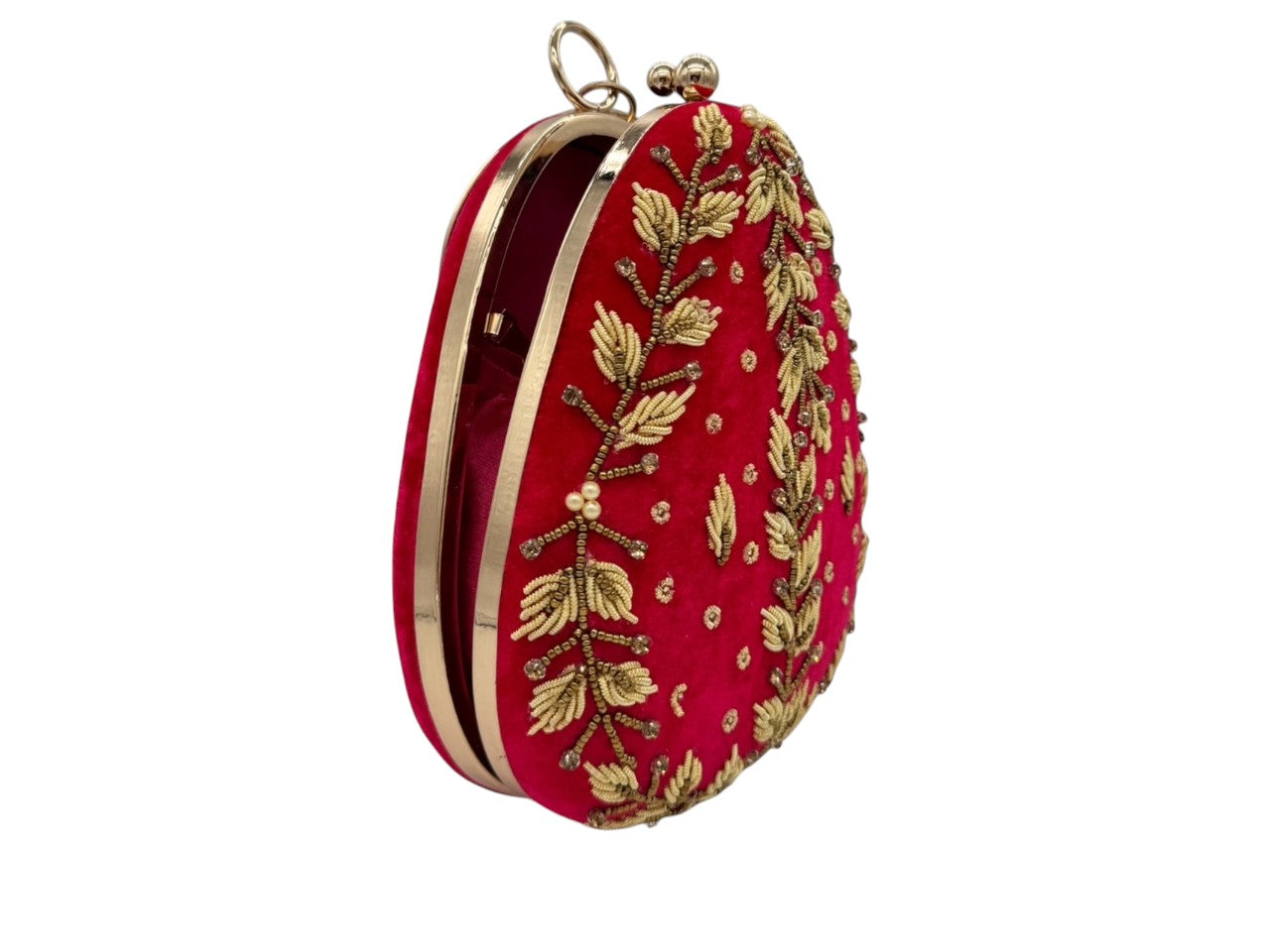 Elite Couture Red Velvet Petal Shaped Embroidered Clutch