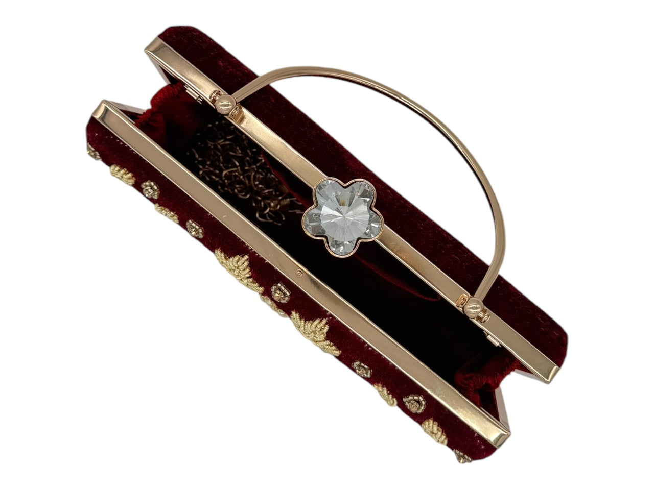 Elite Couture Velvet Studded Handbag with Embroidered Design