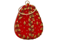 Elite Couture Red Velvet Petal Shaped Embroidered Clutch