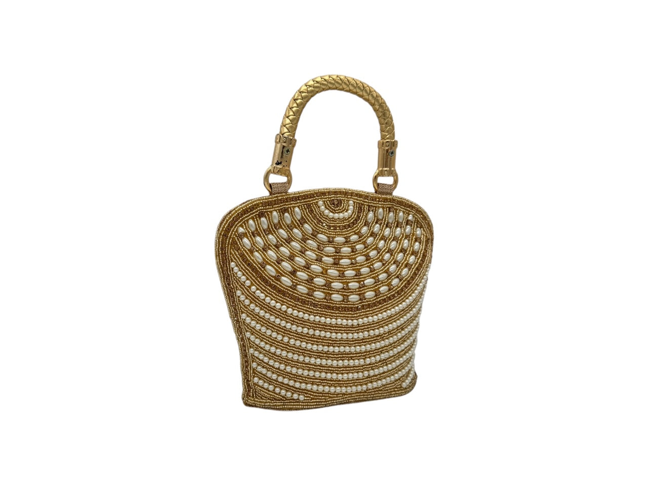 Elite Couture Pearl Studded Embroidered Small Handbag with Handle