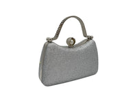 Elite Couture Silver Studded Embroidered Hard Clutch