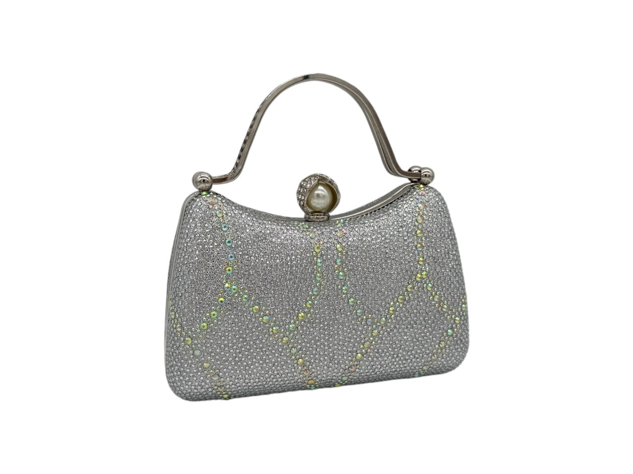 Elite Couture Silver Studded Embroidered Hard Clutch