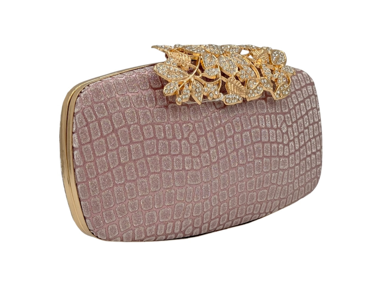 Elite Couture Rose Gold Light Coloured Clutch with Big Buckle Closure